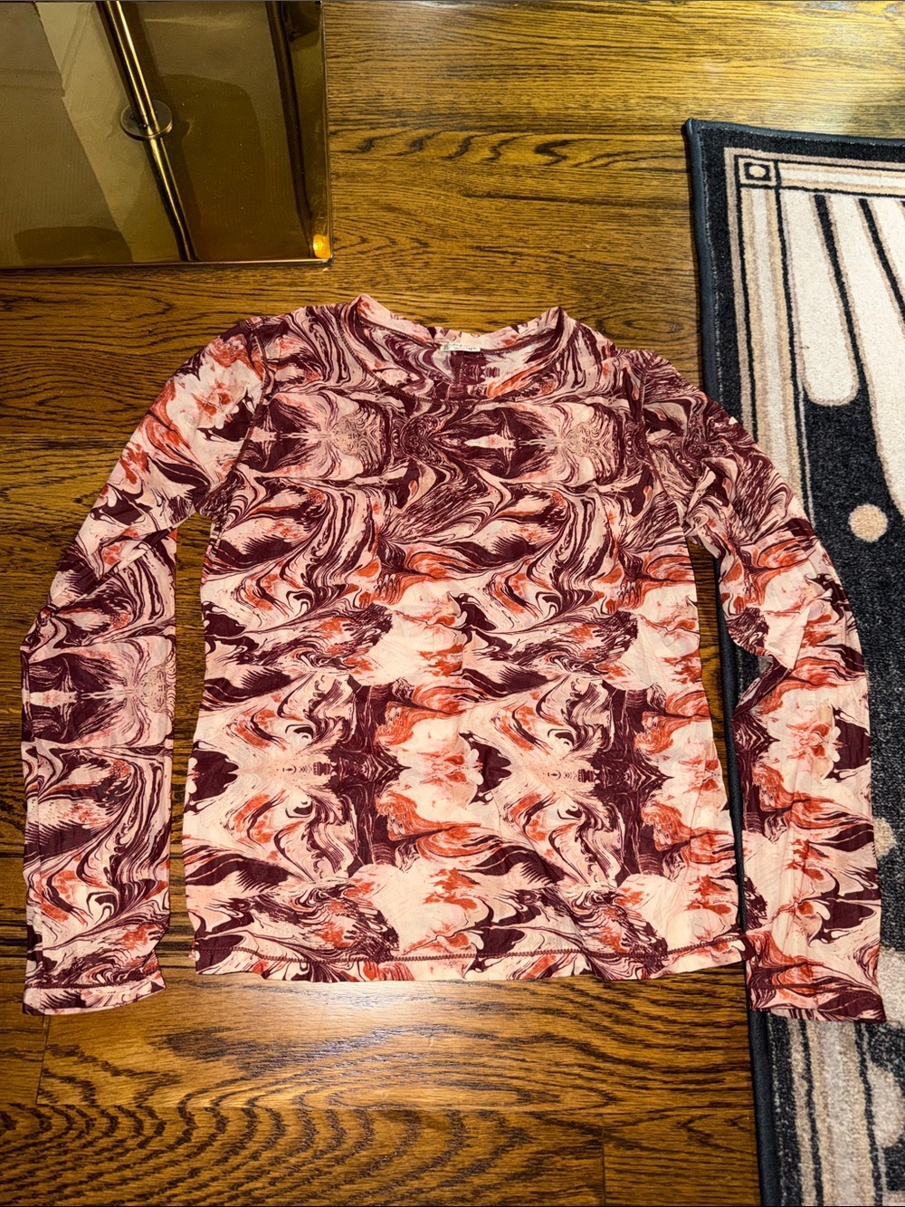 Free People Men's Crewneck Swirl-Print Sweater in Burgundy and Peach